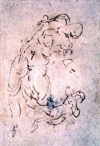 Sketch of Reclining Male and Child (red chalk)